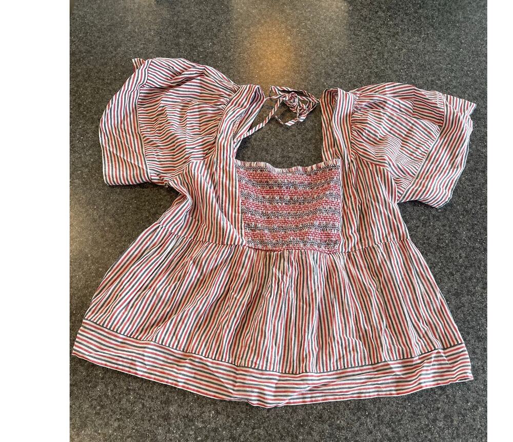 Peplum Smocked Square Neck XL Tall Old Navy Top Striped Pink Cotton Rayon Blend